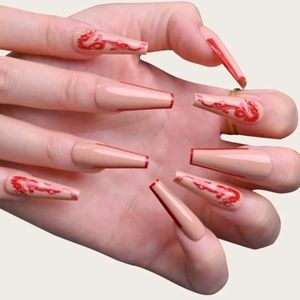 Red Dragon Coffen Fake Nails